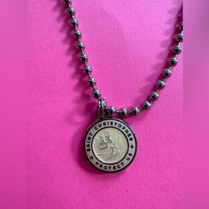 Get Back Beige and Silver Saint Christopher Protect Us Surfer Necklace